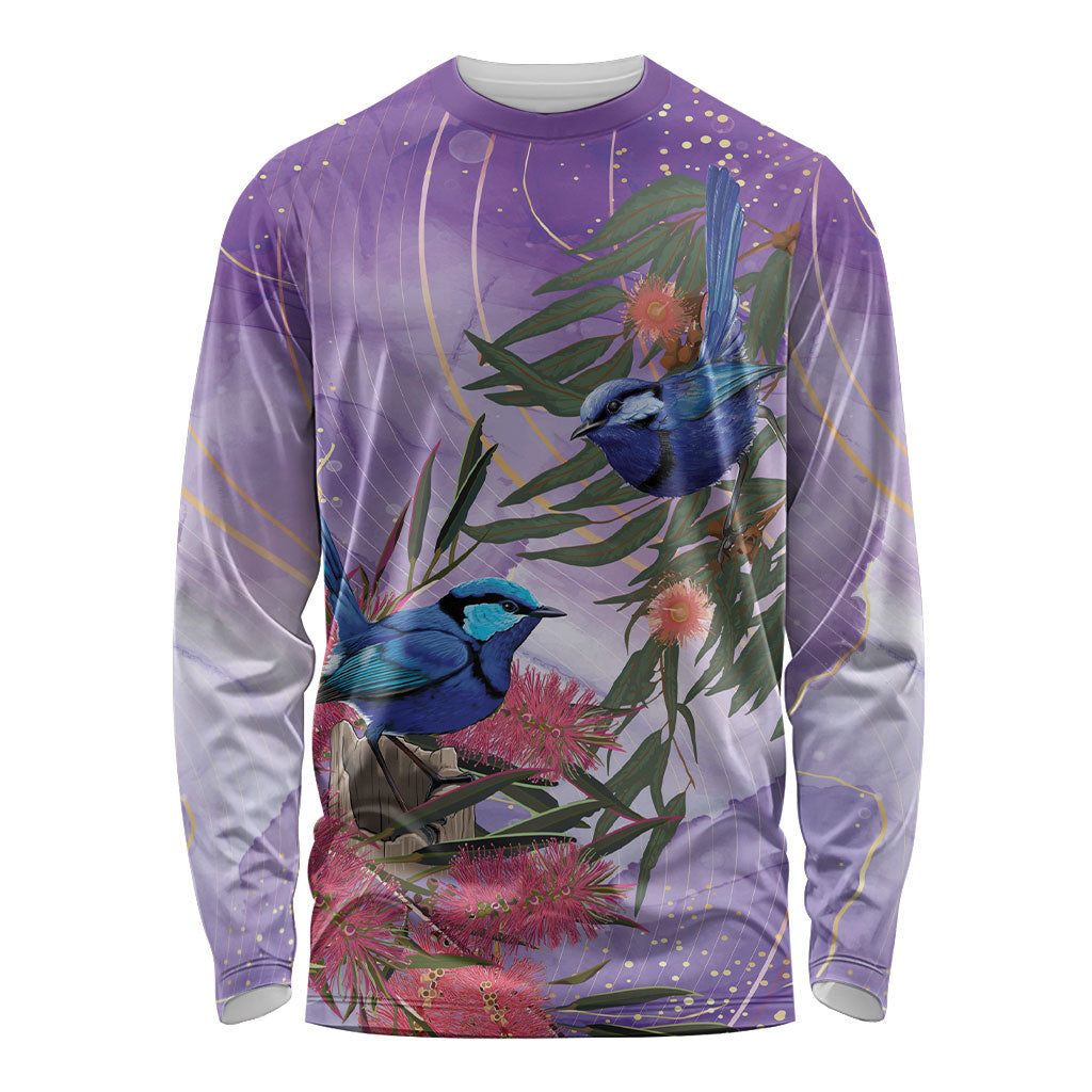 Australia Splendid Fairy Wren on Eucalyptus Long Sleeve Shirt Epilepsy Prevention