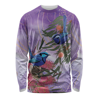 Australia Splendid Fairy Wren on Eucalyptus Long Sleeve Shirt Epilepsy Prevention