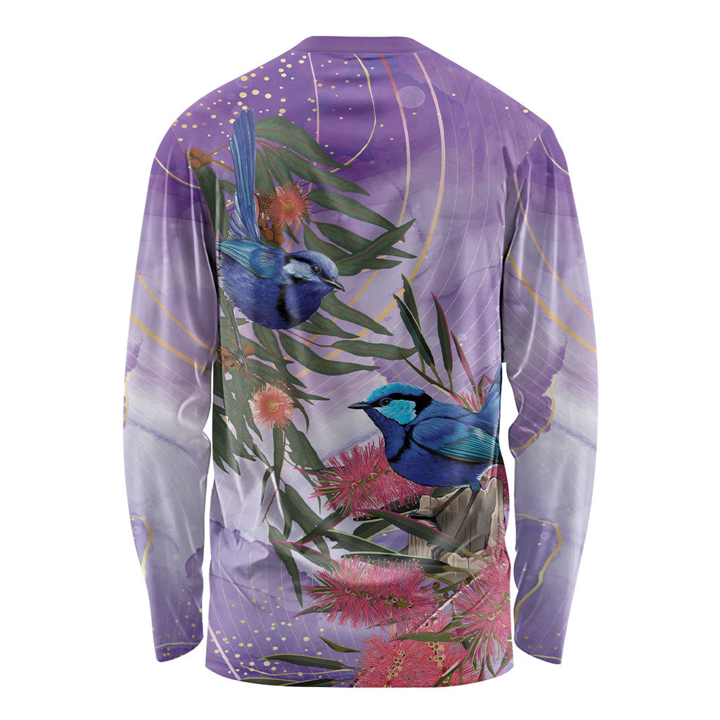 Australia Splendid Fairy Wren on Eucalyptus Long Sleeve Shirt Epilepsy Prevention