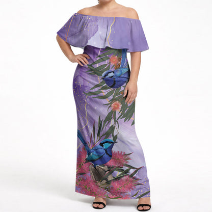 Australia Splendid Fairy Wren on Eucalyptus Off Shoulder Maxi Dress Epilepsy Prevention