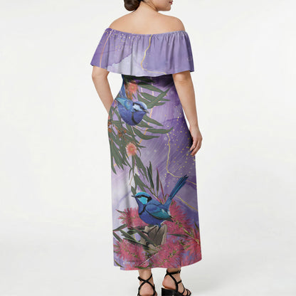 Australia Splendid Fairy Wren on Eucalyptus Off Shoulder Maxi Dress Epilepsy Prevention