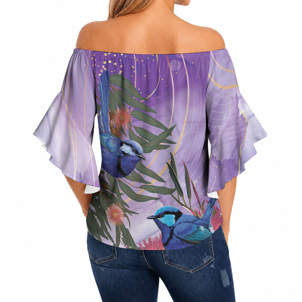 Australia Splendid Fairy Wren on Eucalyptus Off Shoulder Wrap Waist Top Epilepsy Prevention