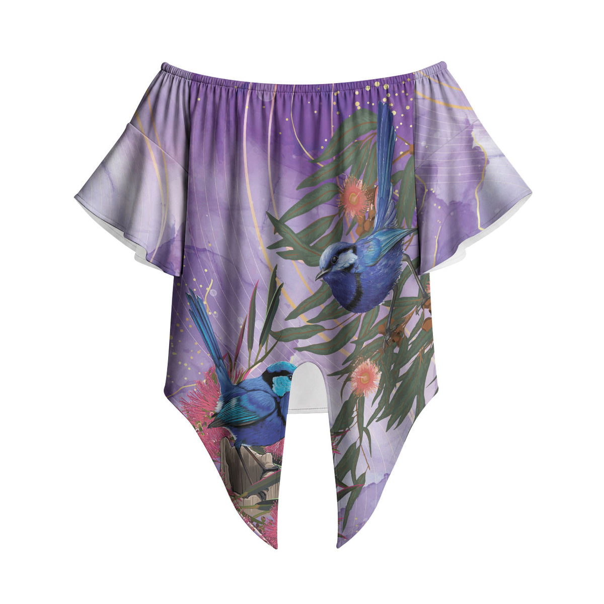 Australia Splendid Fairy Wren on Eucalyptus Off Shoulder Wrap Waist Top Epilepsy Prevention