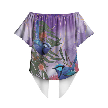 Australia Splendid Fairy Wren on Eucalyptus Off Shoulder Wrap Waist Top Epilepsy Prevention