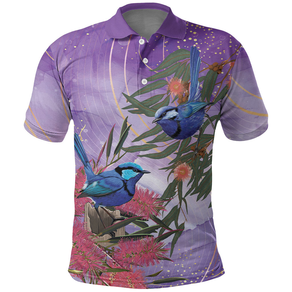 Australia Splendid Fairy Wren on Eucalyptus Polo Shirt Epilepsy Prevention
