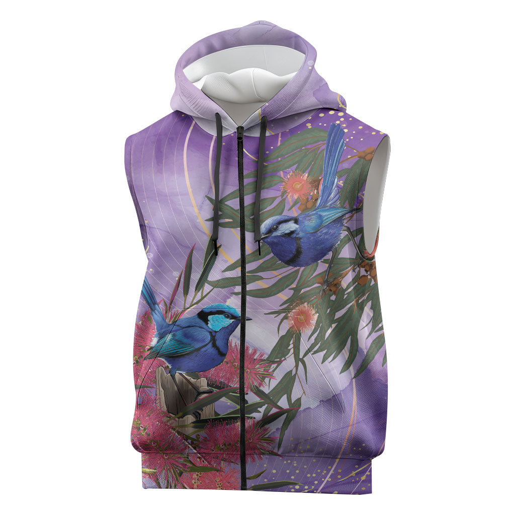 Australia Splendid Fairy Wren on Eucalyptus Sleeveless Zip Hoodie Epilepsy Prevention