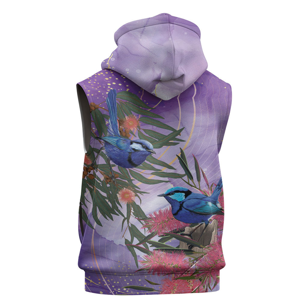 Australia Splendid Fairy Wren on Eucalyptus Sleeveless Zip Hoodie Epilepsy Prevention