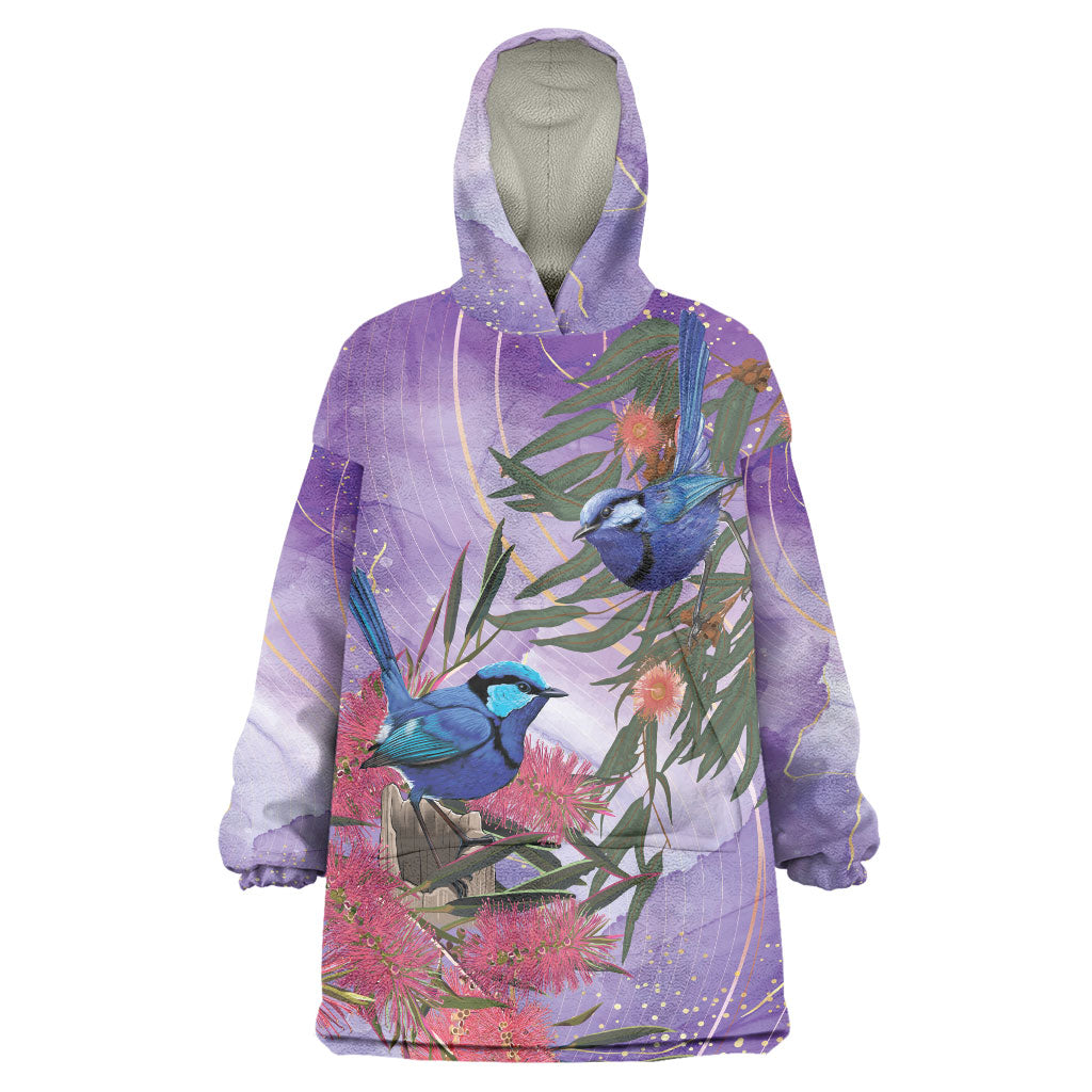 Australia Splendid Fairy Wren on Eucalyptus Wearable Blanket Hoodie Epilepsy Prevention