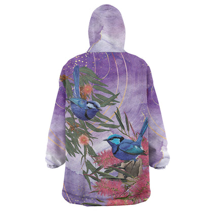 Australia Splendid Fairy Wren on Eucalyptus Wearable Blanket Hoodie Epilepsy Prevention