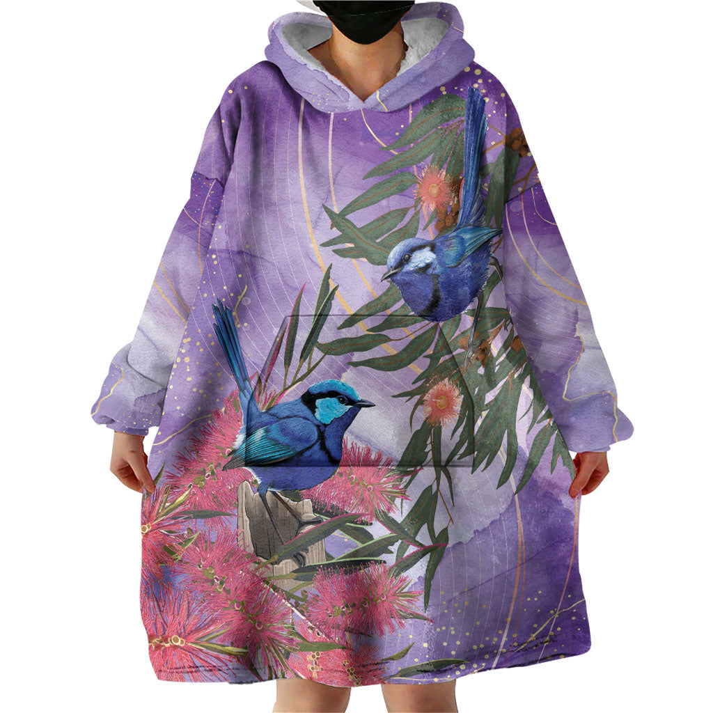 Australia Splendid Fairy Wren on Eucalyptus Wearable Blanket Hoodie Epilepsy Prevention