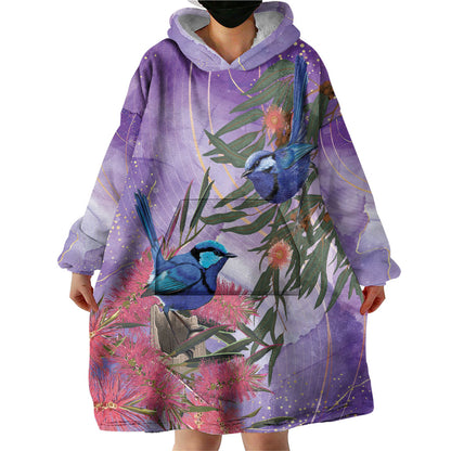 Australia Splendid Fairy Wren on Eucalyptus Wearable Blanket Hoodie Epilepsy Prevention