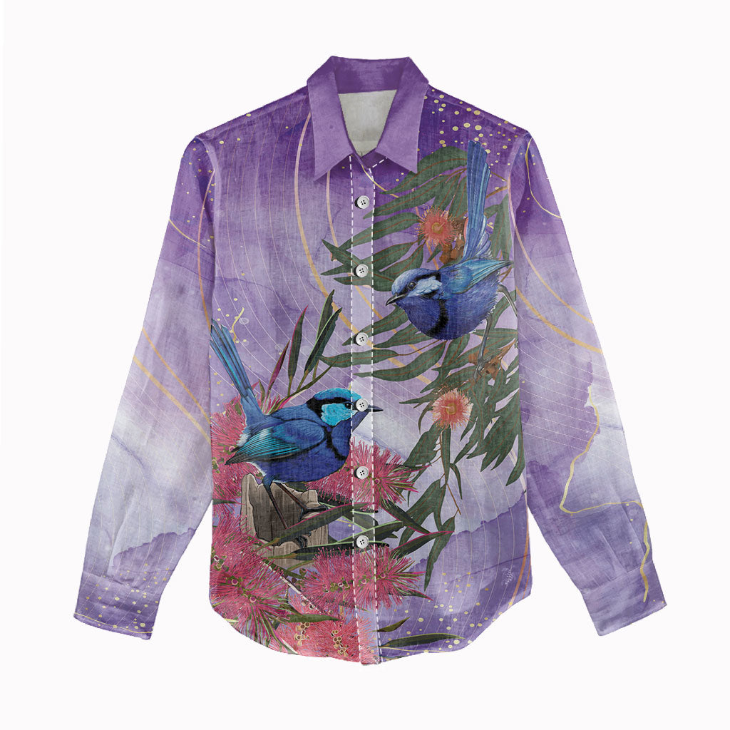 Australia Splendid Fairy Wren on Eucalyptus Women Casual Shirt Epilepsy Prevention