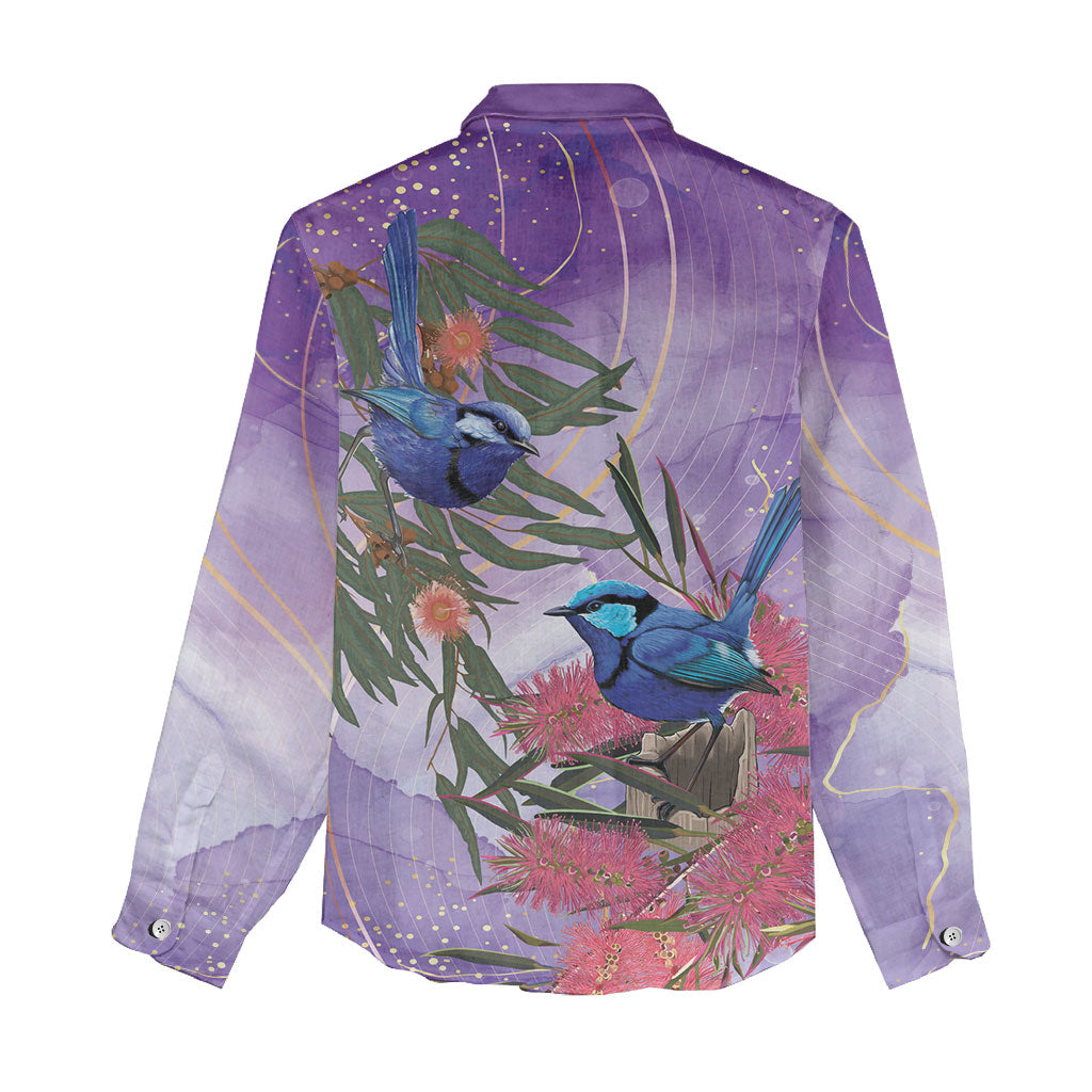 Australia Splendid Fairy Wren on Eucalyptus Women Casual Shirt Epilepsy Prevention