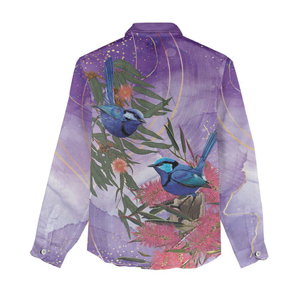 Australia Splendid Fairy Wren on Eucalyptus Women Casual Shirt Epilepsy Prevention
