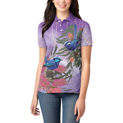 Australia Splendid Fairy Wren on Eucalyptus Women Polo Shirt Epilepsy Prevention