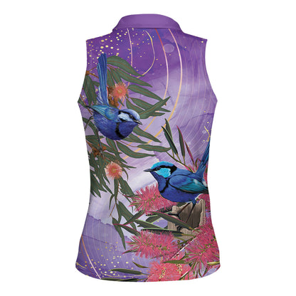Australia Splendid Fairy Wren on Eucalyptus Women Sleeveless Polo Shirt Epilepsy Prevention