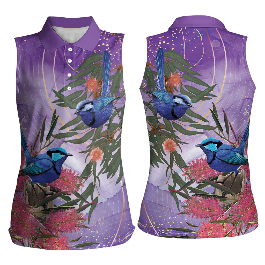 Australia Splendid Fairy Wren on Eucalyptus Women Sleeveless Polo Shirt Epilepsy Prevention