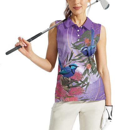 Australia Splendid Fairy Wren on Eucalyptus Women Sleeveless Polo Shirt Epilepsy Prevention