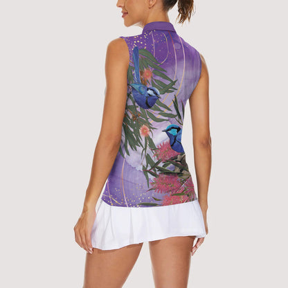 Australia Splendid Fairy Wren on Eucalyptus Women Sleeveless Polo Shirt Epilepsy Prevention