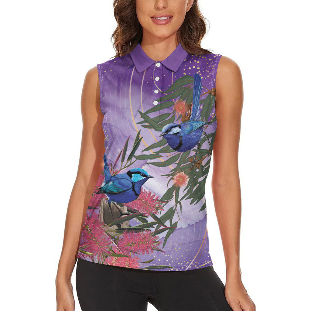 Australia Splendid Fairy Wren on Eucalyptus Women Sleeveless Polo Shirt Epilepsy Prevention