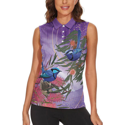 Australia Splendid Fairy Wren on Eucalyptus Women Sleeveless Polo Shirt Epilepsy Prevention