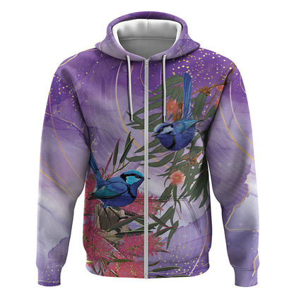 Australia Splendid Fairy Wren on Eucalyptus Zip Hoodie Epilepsy Prevention