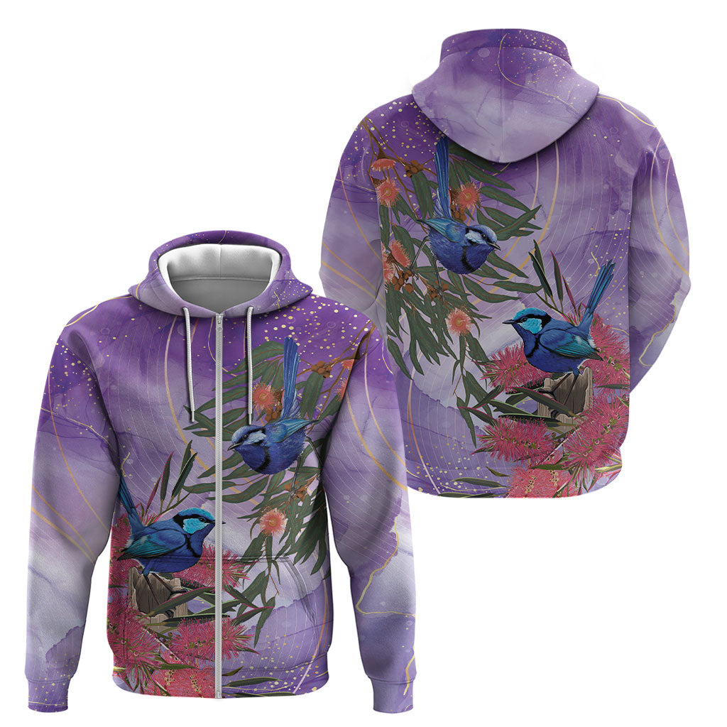 Australia Splendid Fairy Wren on Eucalyptus Zip Hoodie Epilepsy Prevention