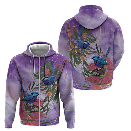 Australia Splendid Fairy Wren on Eucalyptus Zip Hoodie Epilepsy Prevention