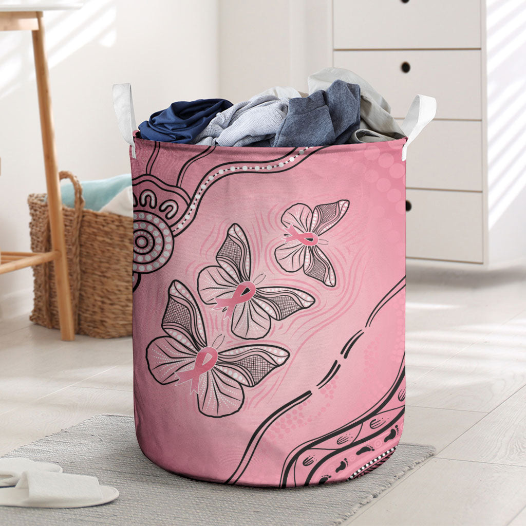 Pink Aboriginal Butterfly Ribbon Cancer Laundry Basket