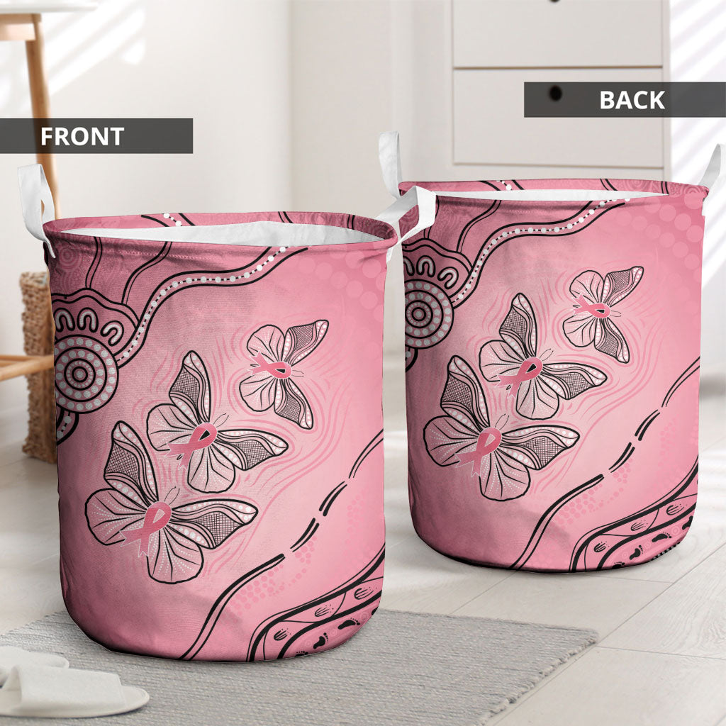 Pink Aboriginal Butterfly Ribbon Cancer Laundry Basket