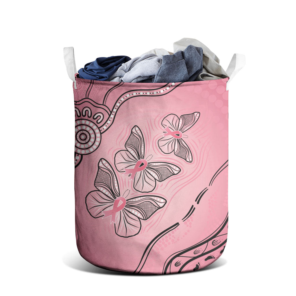 Pink Aboriginal Butterfly Ribbon Cancer Laundry Basket