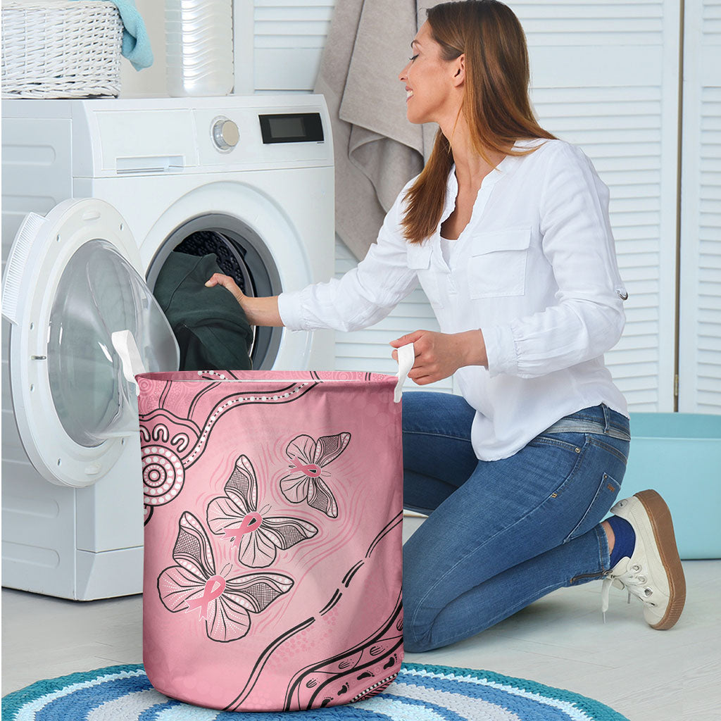 Pink Aboriginal Butterfly Ribbon Cancer Laundry Basket