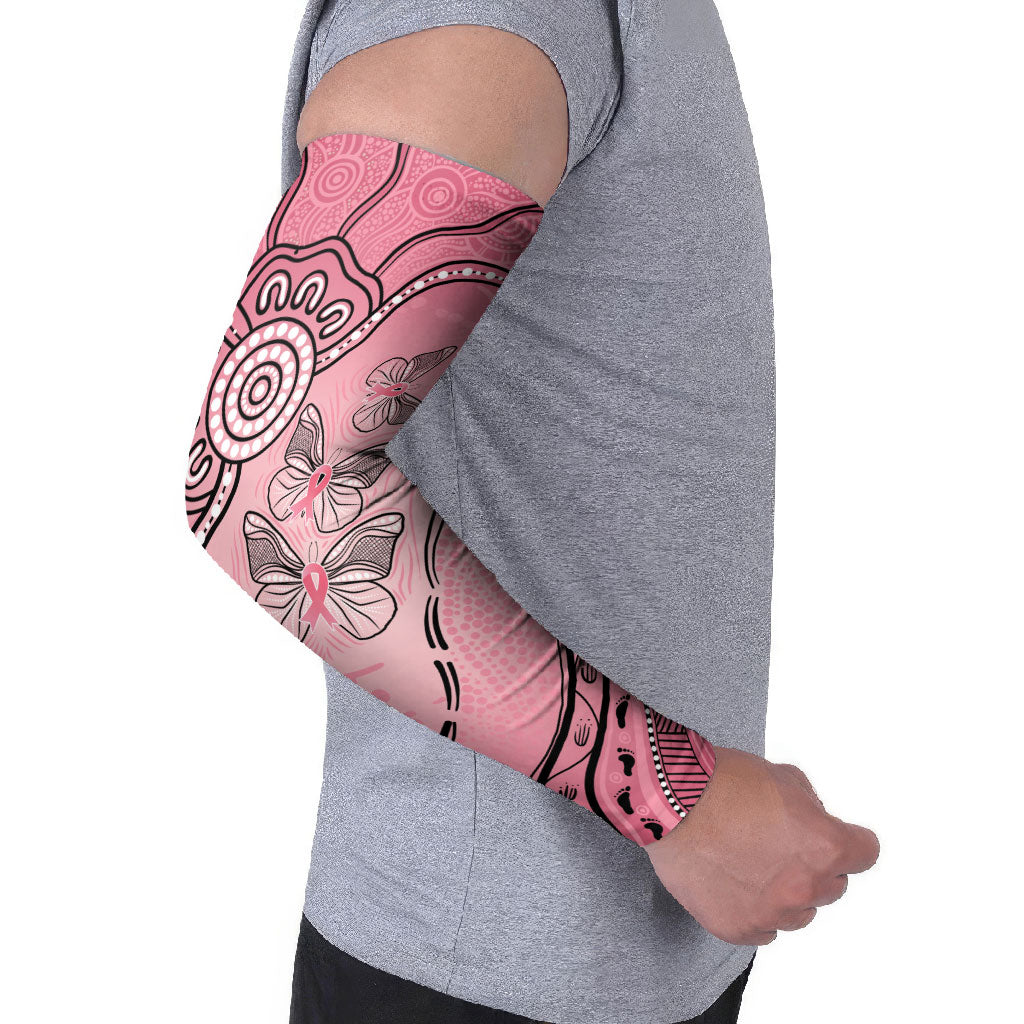 Pink Aboriginal Butterfly Ribbon Cancer Arm Sleeves