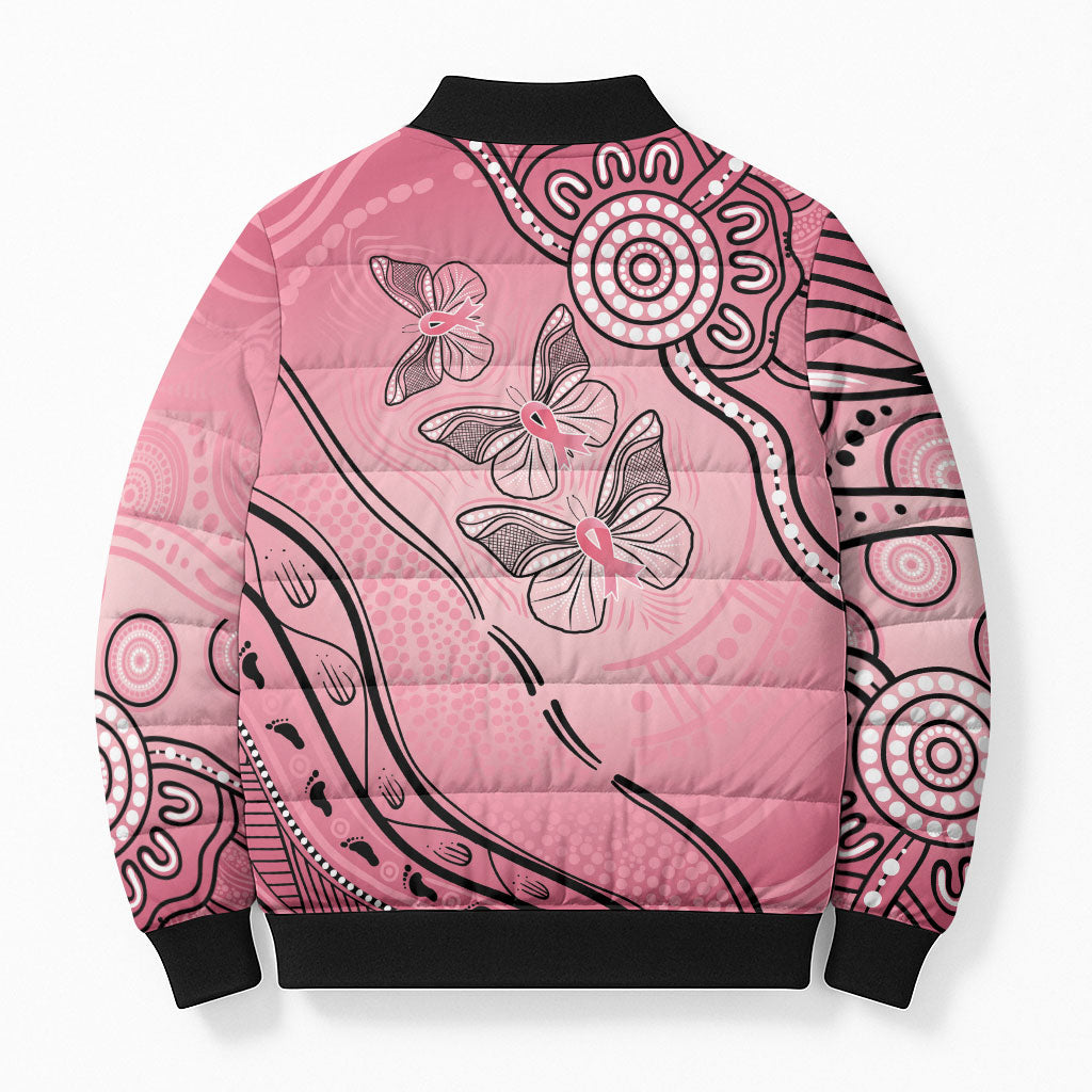 Pink Aboriginal Butterfly Ribbon Cancer Bomber Puffer Jacket