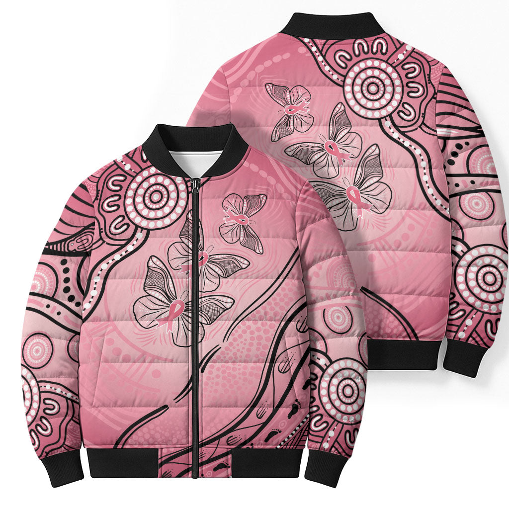 Pink Aboriginal Butterfly Ribbon Cancer Bomber Puffer Jacket
