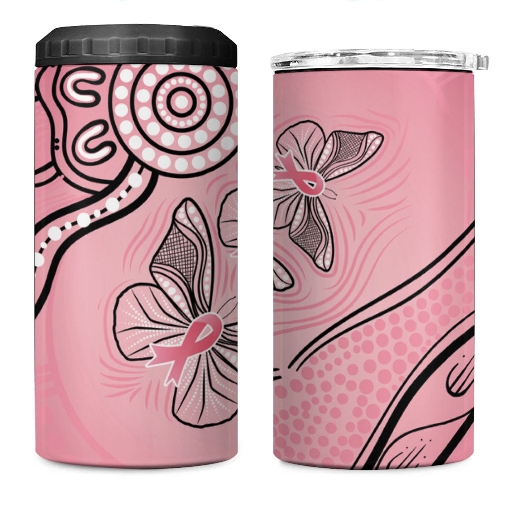 Pink Aboriginal Butterfly Ribbon Cancer 4 in 1 Can Cooler Tumbler