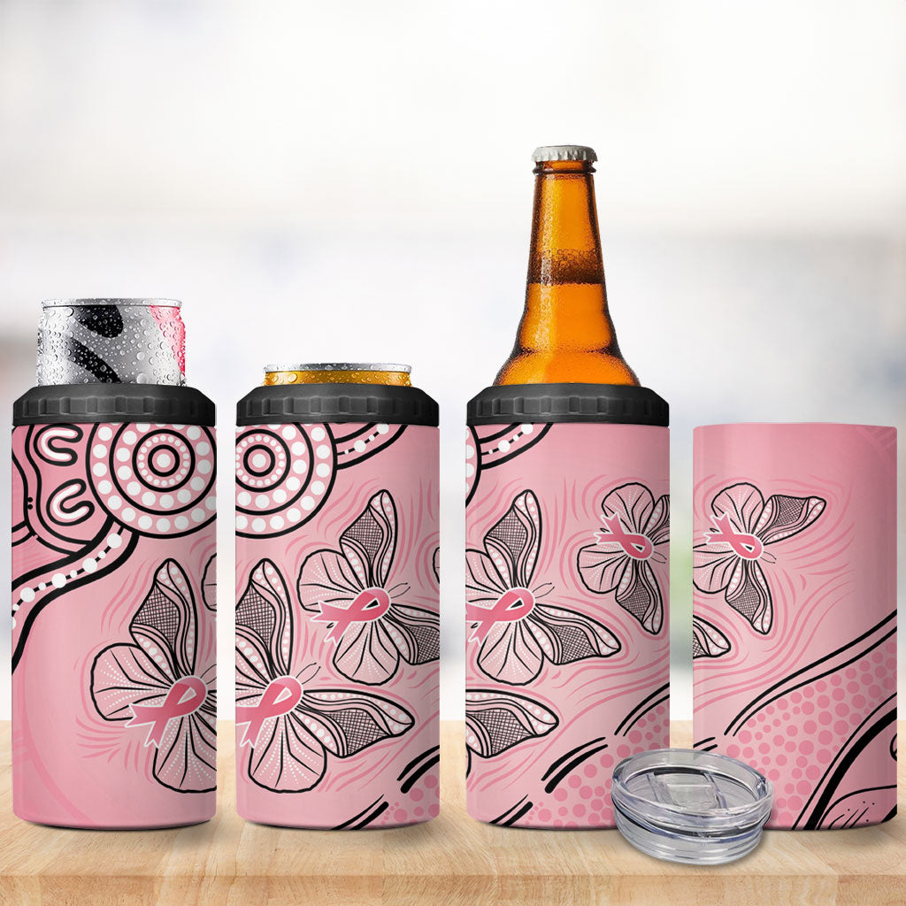 Pink Aboriginal Butterfly Ribbon Cancer 4 in 1 Can Cooler Tumbler