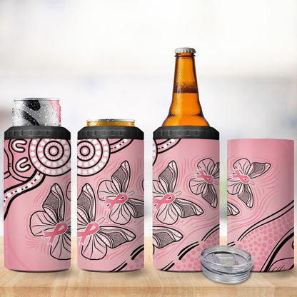 Pink Aboriginal Butterfly Ribbon Cancer 4 in 1 Can Cooler Tumbler