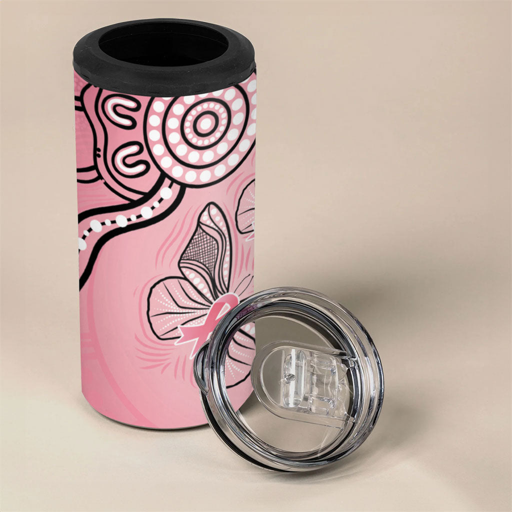 Pink Aboriginal Butterfly Ribbon Cancer 4 in 1 Can Cooler Tumbler
