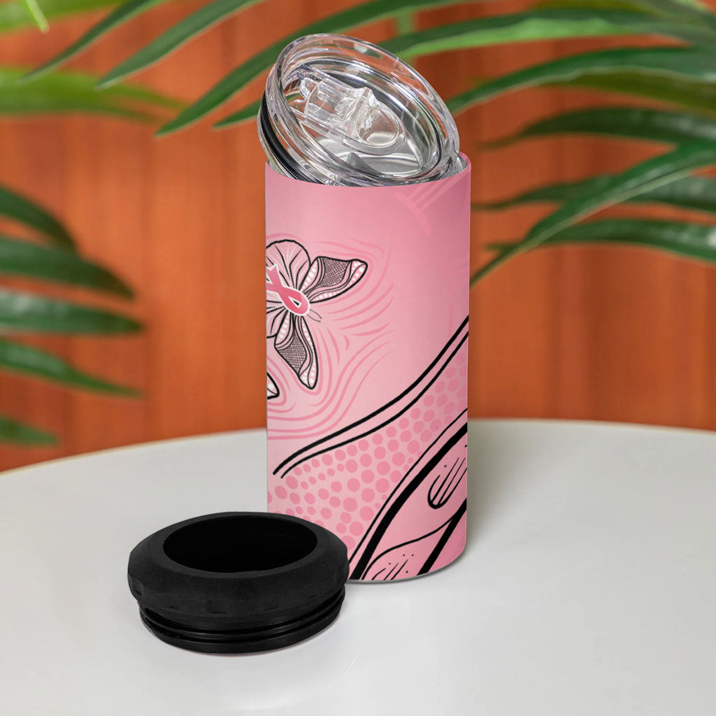Pink Aboriginal Butterfly Ribbon Cancer 4 in 1 Can Cooler Tumbler