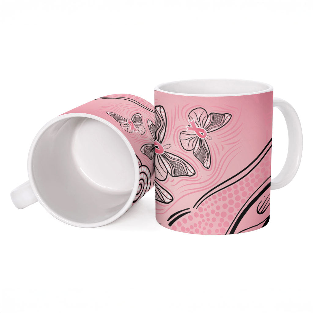 Pink Aboriginal Butterfly Ribbon Cancer Ceramic Mug