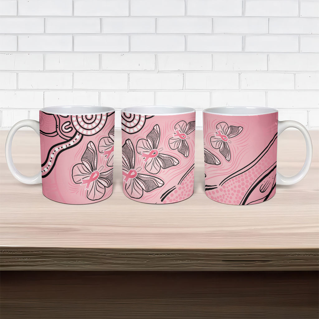 Pink Aboriginal Butterfly Ribbon Cancer Ceramic Mug