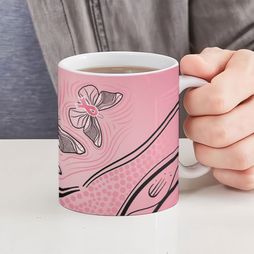 Pink Aboriginal Butterfly Ribbon Cancer Ceramic Mug