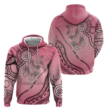 Pink Aboriginal Butterfly Ribbon Cancer Hoodie