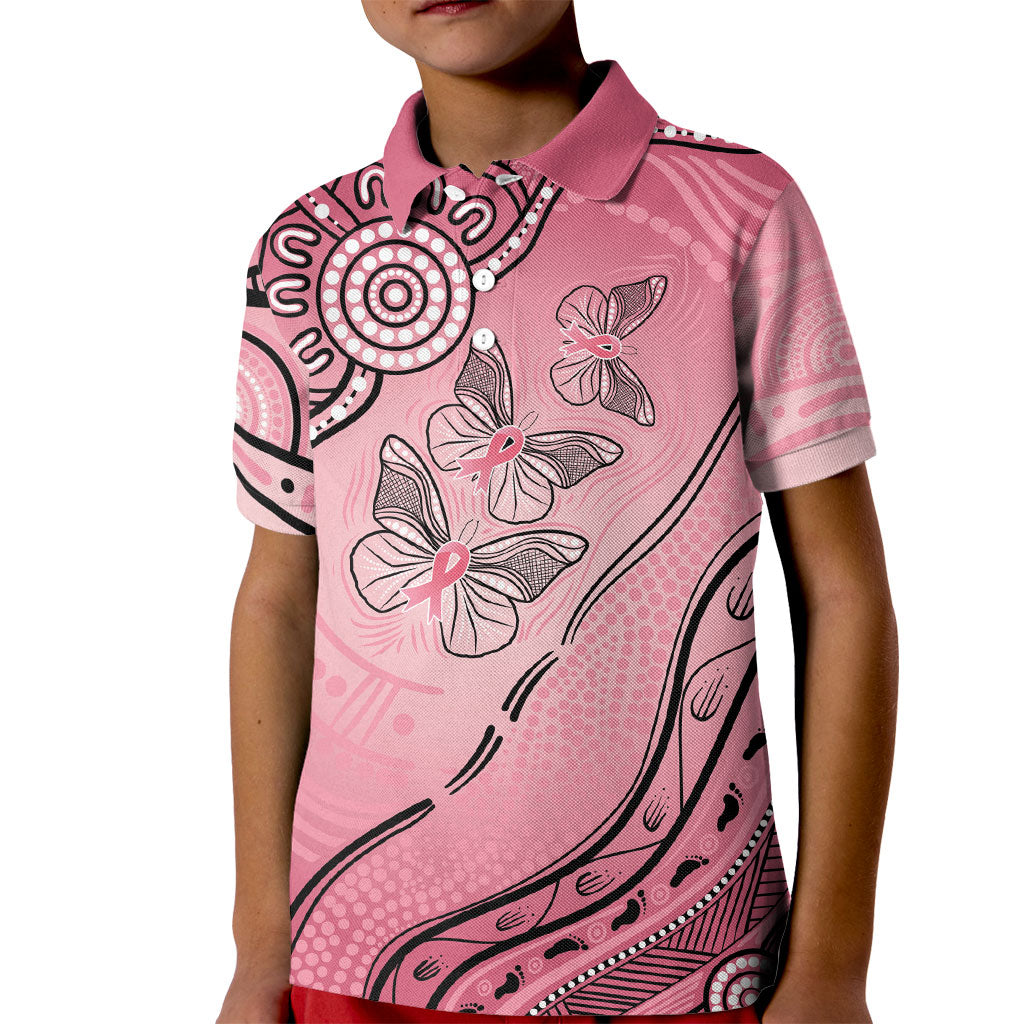 Pink Aboriginal Butterfly Ribbon Cancer Kid Polo Shirt