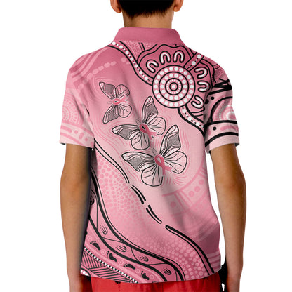 Pink Aboriginal Butterfly Ribbon Cancer Kid Polo Shirt