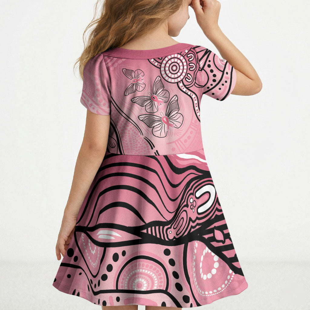 Pink Aboriginal Butterfly Ribbon Cancer Kid Short Sleeve Dress