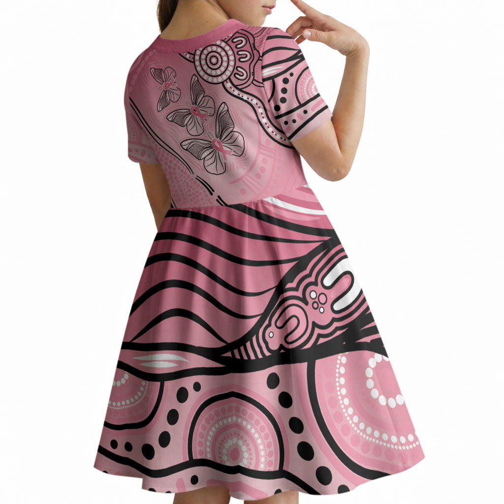 Pink Aboriginal Butterfly Ribbon Cancer Kid Short Sleeve Dress