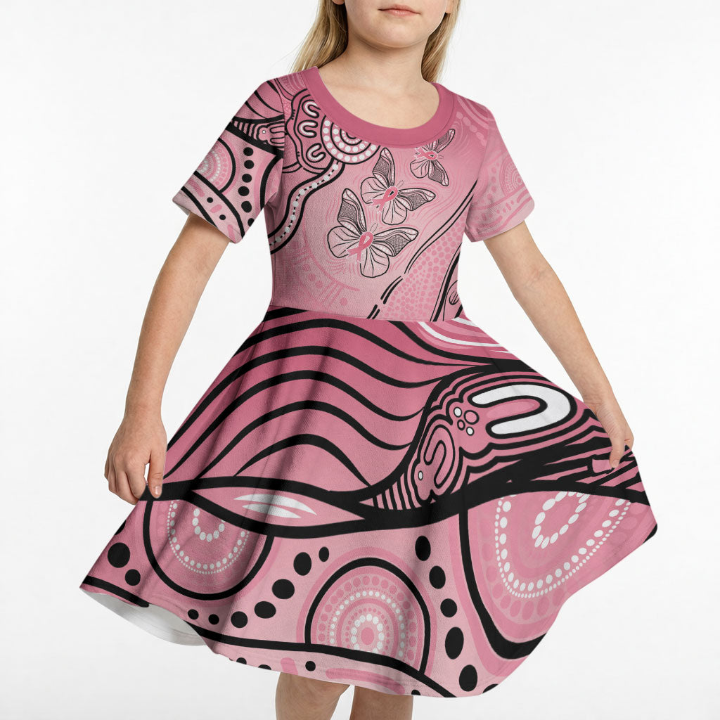 Pink Aboriginal Butterfly Ribbon Cancer Kid Short Sleeve Dress
