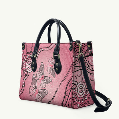 Pink Aboriginal Butterfly Ribbon Cancer Leather Bag